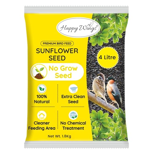 Happy Wings NO GROW Black Oil Sunflower Bird Food for Wild Birds - Highly Nutritious Bird Feed - (1.8 Kg)