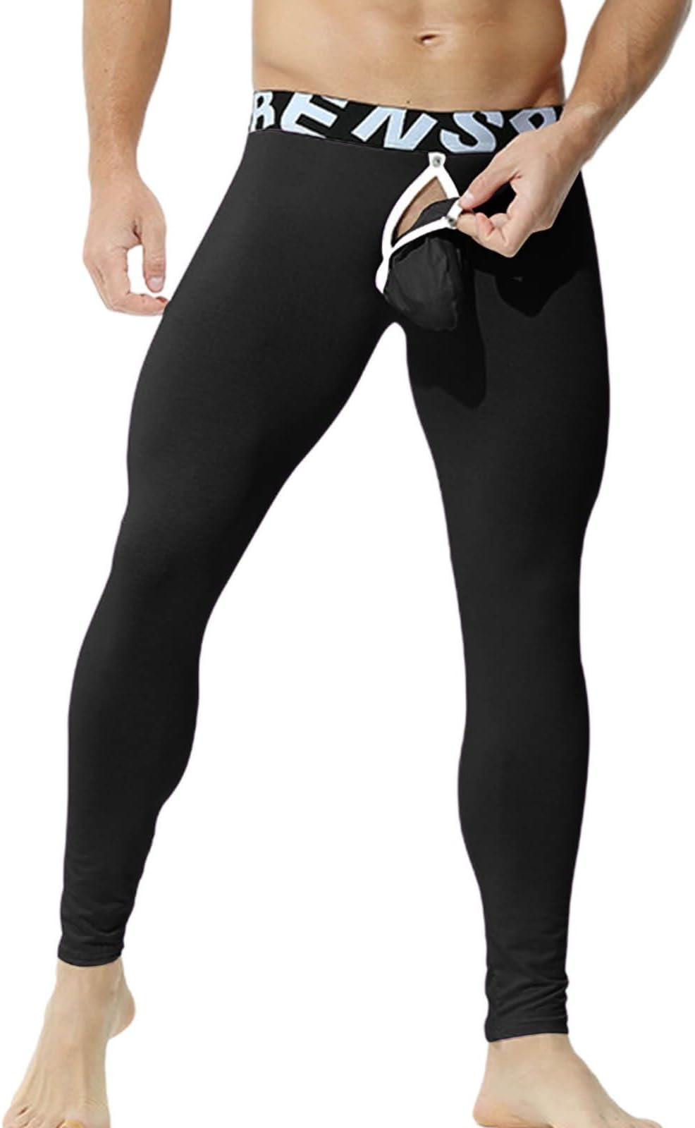 Sexy Detachable Bag Men's Bottom Line Pants Thin Cut No Underwear Tight Underpants Warm Men's Base Layer Leggings