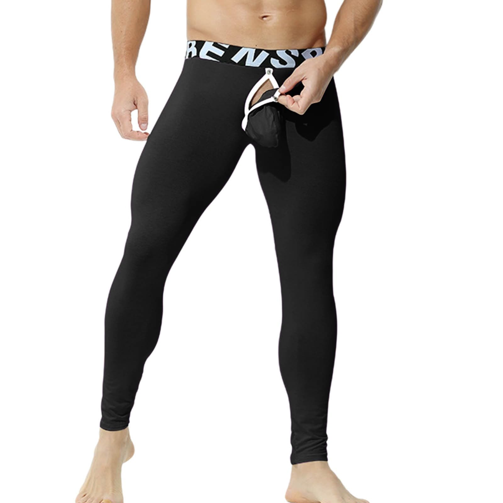 Sexy Detachable Bag Men's Bottom Line Pants Thin Cut No Underwear Tight Underpants Warm Men's Base Layer Leggings
