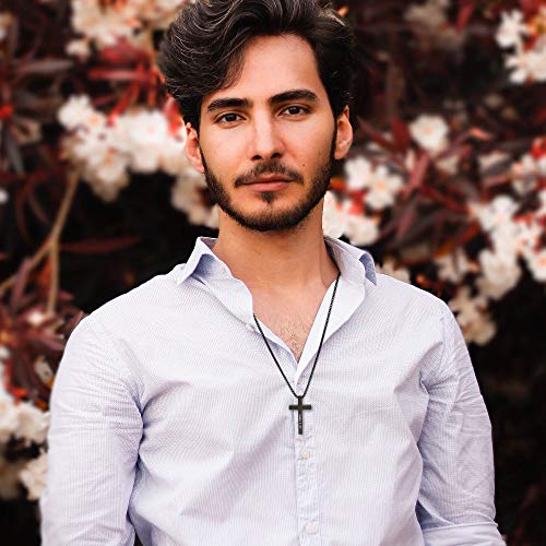 Jovivi Personalized Custom Cross Necklace for Men Women Engraved Stainless Steel Plain Dog Tag Cross Pendant 24" Chain, Silver/Black Color4