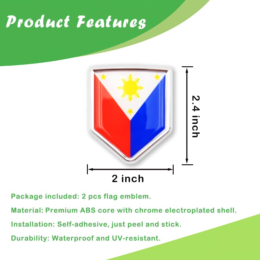 Image of Newperlite Philippines Flag Decal Sticker Car Emblem Filipino Flag Car Decoration Accessories Chrome Shield for Truck Vehicles Cars, 2 Pack