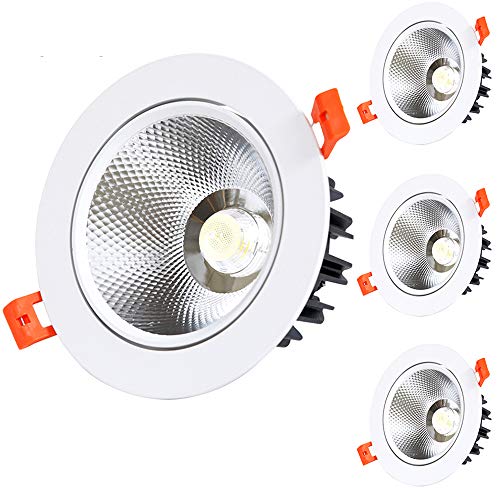 Foco empotrable LED Cob Empotrado Luz de techo Ángulo Ajustable Cab Cabinet Retrofit direccional Spot Lights White Driver incluido No regulable (paquete de 4) (Blanco natural (4000k-4500K), 10 w)