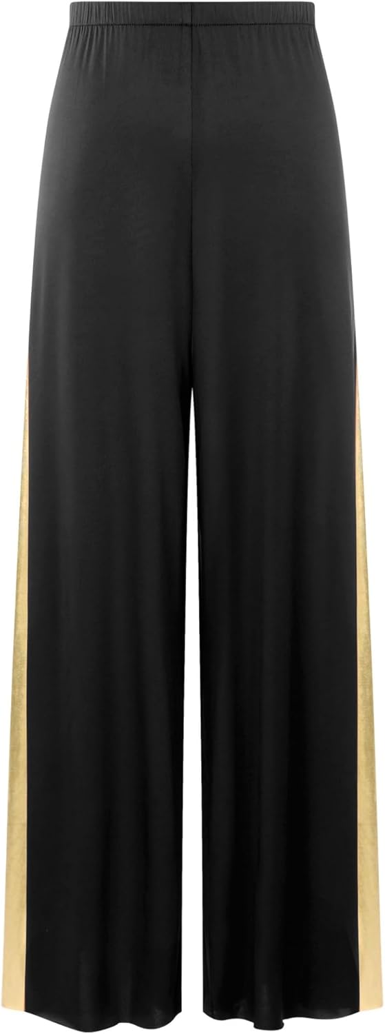 Women's Praise Dance Overlays Dress Tunic Metallic Color Block Sleeveless Irregular Hem Dress with Wide-Leg Pants