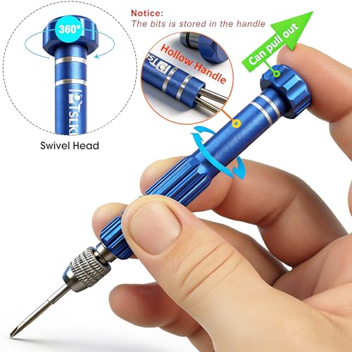 Image of PTSLKHN Eye Glass Repairing Kit, S2 Steel Screwdriver with 15 Types of Screws, Precision Eyeglass Repair Tool Set (Blue 2in1-screws)