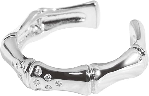 Womens Gold Plated Adjustable Open Ring Cubic Zirconia Handmade Rings Bamboo Style Stackable Rings Halloween Christmas GiftsSilver