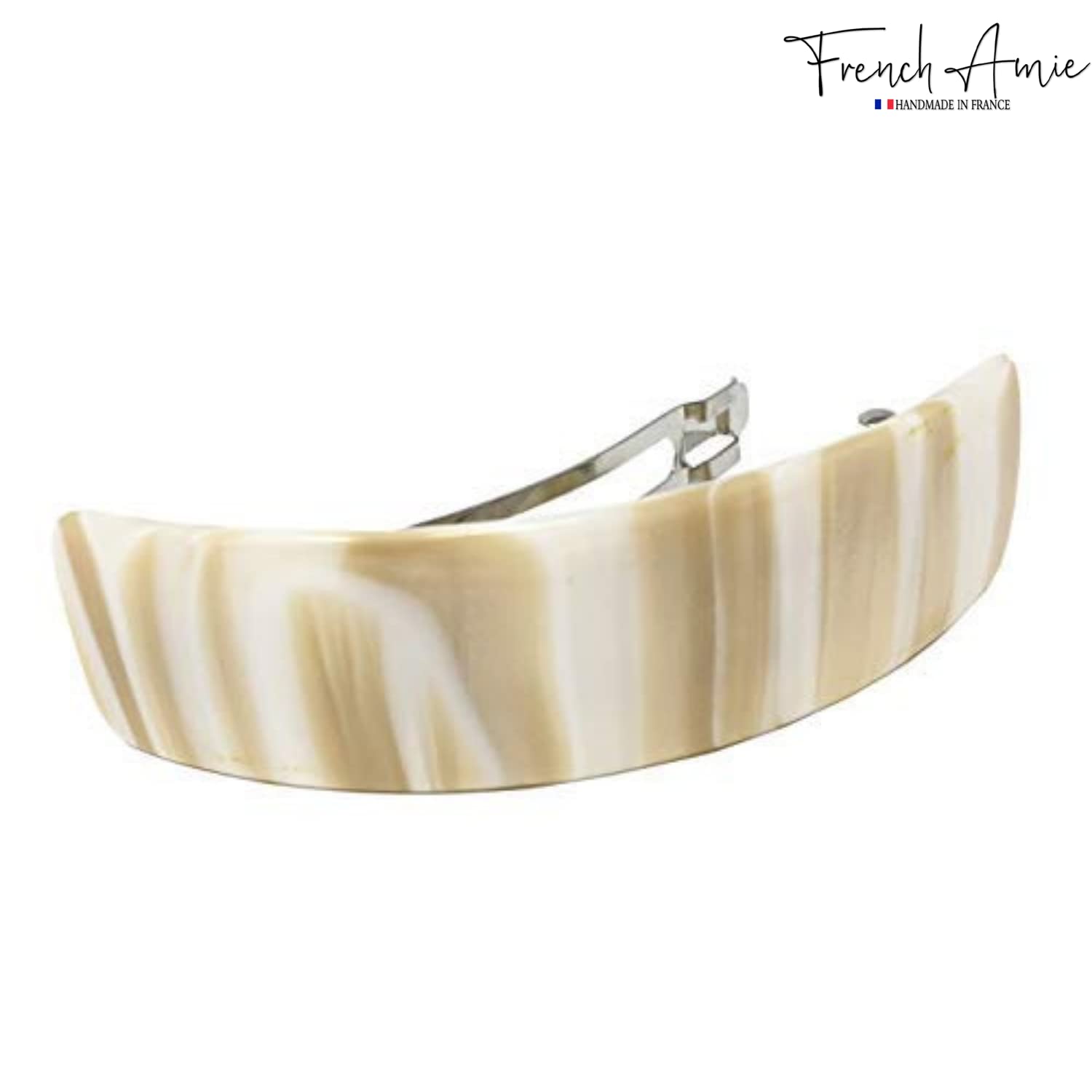 French Amie Ivory Handmade Curved Strong Grip Celluloid Automatic Volume Hair Clip Barrette (Ivory) - Image 5