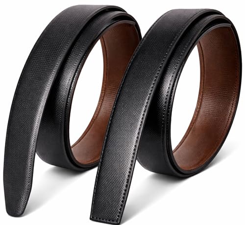 Image of Belt for Men without Buckle PU Leather Reversible Brown Strap with No Buckle Combo Pack of 2