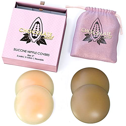 Reusable Nipple Covers for Women - 2 Pairs Silicone Nipple Covers Breast Reusable Adhesive Invisible Bra - 3 Inch Round NippleCover Pasties for Women
