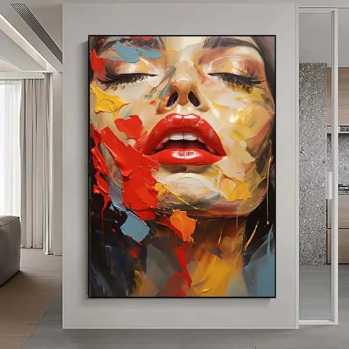 Grand tableau décoratif moderne pour habiller un mur blanc, peinture visage abstrait 50x70