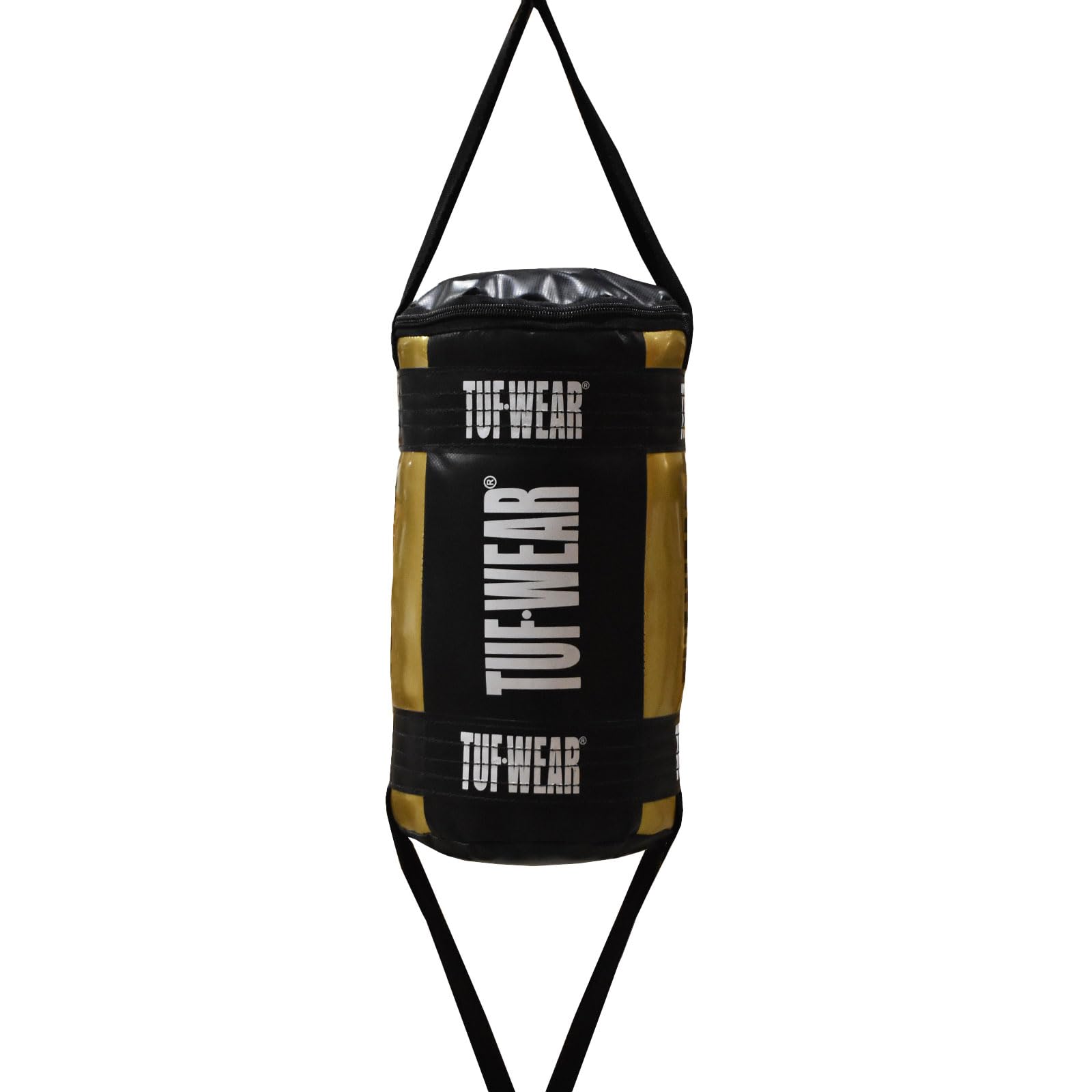 Tuf Wear Balboa Heavy Duty Synthetic Leather Boxing Training Workout Fitness Floor To Ceiling Bag With Bungee Cords, 3lb, Black Gold, TW31256BLACK/GO