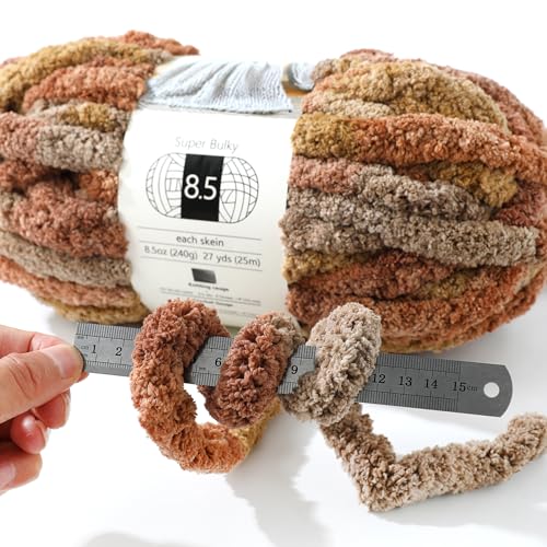 Image of Chunky Chenille Yarn for Hand Knitting 8 Jumbo Pack Jumbo Chunky Yarn for Hand Soft Blanket Knitting, Bulky Thick Fluffy Yarn for Crocheting (Pudding)