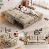 ZHCREAL 77' Queen Size Sofa Bed, Loveseat Sleeper Sofa with Pull Out Bed, Pockets and USB, Modern 2 Seater Convertible Small Couch for Living Room Bedroom Apartment, Brown