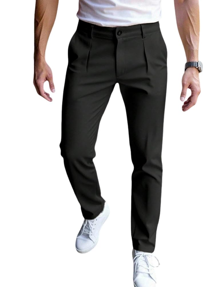 Pantaloni Chino da Uomo Eleganti Elasticizzati Dritti Pantalonis da Lavoro Slim Fit Tinta Unita Pantalone da Completo per Primavera Estate
