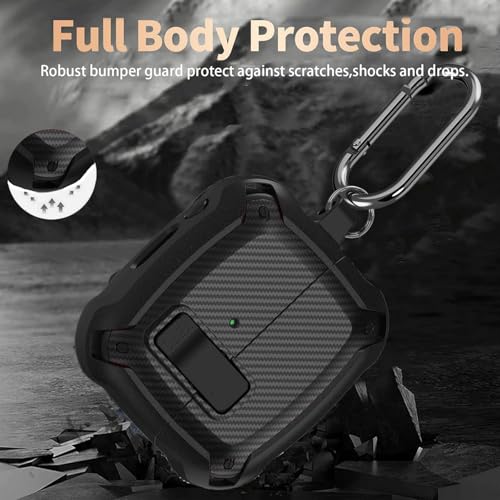 Image of Galaxy Buds 3 Pro /3 /3 FE Case Cover with Secure Lock Clip, Shockproof Samsung Galaxy Buds3 /3 Pro 2024 /3 FE 2025 Protective Hard Cover Shell with Carabiner&Cleaner kit for Men Women, Carbon Black