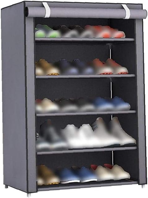 TOPofly Shoes Rack, 5 Tier Non-Woven Fabric Shoes Racks with Dustproof Cover, Shoe Storage Cabinet Bedroom Dormitory Organizer 90 * 30 * 60cm (Gray)