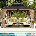 CHARMELEON 10'x12' Wood Gazebo,Patio Cedar Wood Gazebo with Mosquito Netting and Curtains, Galvanized Steel Hardtop Pavilion for Outdoor, Garden, Deck