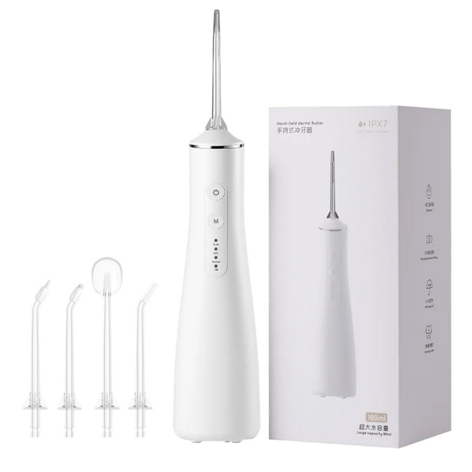 Hydropulseur sans fil pour un soin dentaire & buccal optimal / 3 modes & 4 embouts/Réservoir de 180 ml/Étanchéité IPX7 / Jet dentaire pour gencives