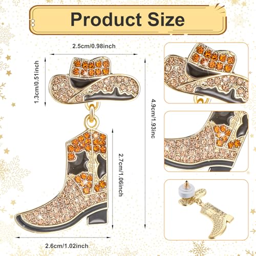 Rhinestone Western Earrings for Women, Boho Cowgirl Boots Dangle Drop Cowboy Hat Boots Pendant Earrings Jewelry For Concert Party Outfits2
