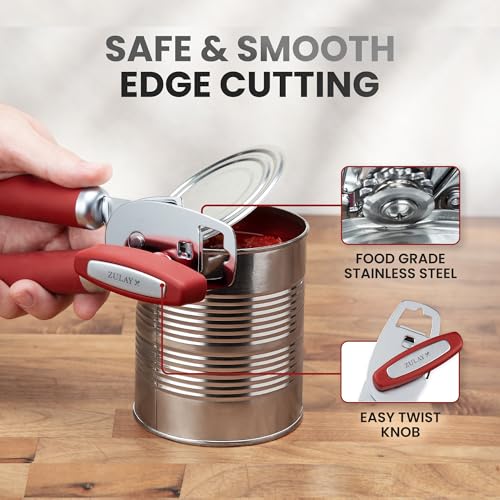Image of Zulay Kitchen Manual Can Opener Heavy Duty Patented Stainless Steel, Red