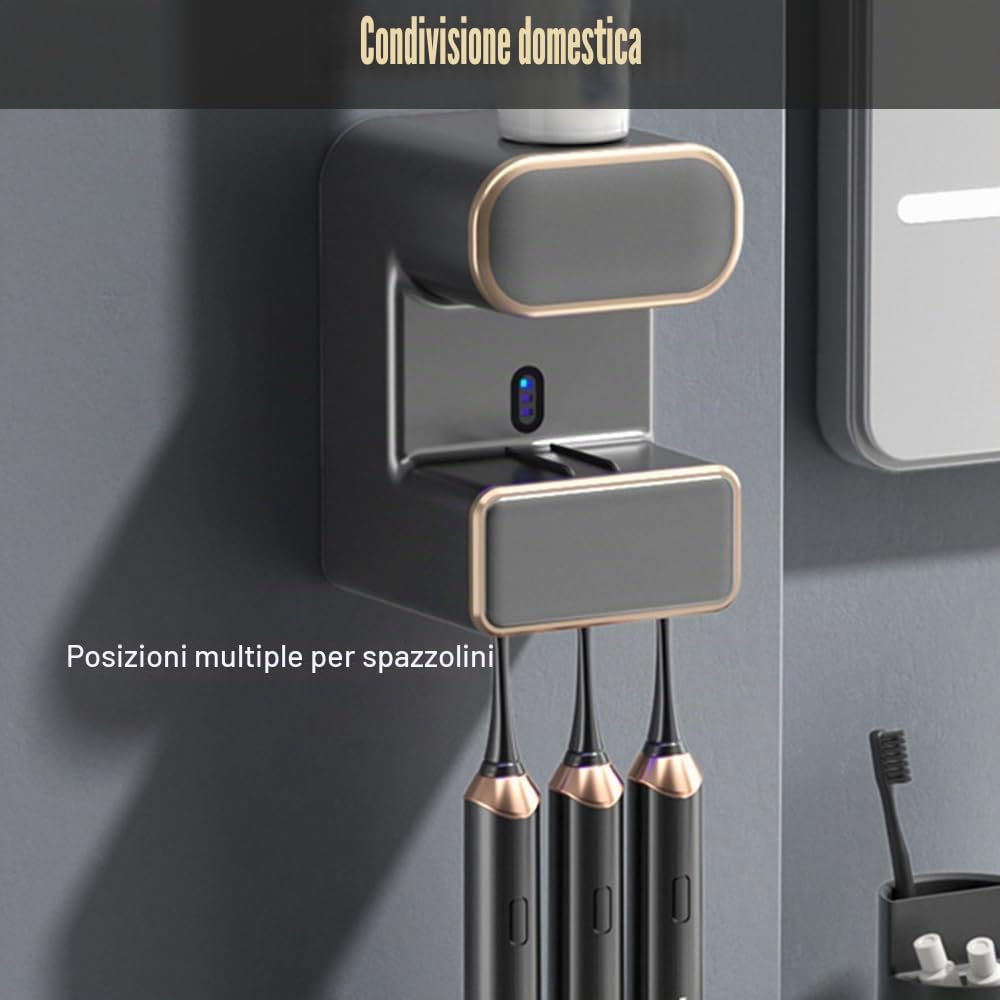 Dispenser Dentifricio Elettrico, USB Porta Spazzolini da Denti Sterilizzante con 3 Slot e Luce UV per Spazzolino, Portaspazzolino Sterilizzatore da Dentifricio per Bagno Vanity