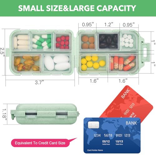 Image of Travel Medicine Organizer with 189 Labels, 7 Day Daily Pill Organizer Travel Pill Container Medicine Organizer Pill Case Travel (Green, 1 Pack)