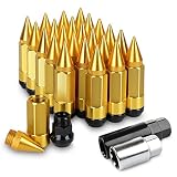 24Pcs Anti Theft Spikes Extended Tuner Wheel/Rims Lug Nut M14X1.5+Socket(Gold)