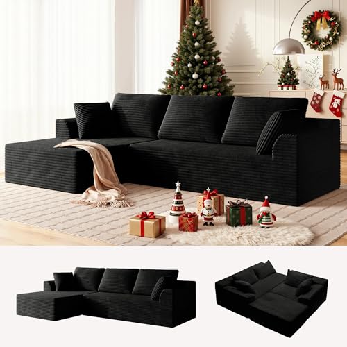 Korser 108" Sectional Couches for Living Room, Modular Sectional Sofa with L-Shape Chaise, Cloud Couch, Comfy Corduroy Fluffy Couch with Deep Seat and Side Pockets, No Assembly Required
