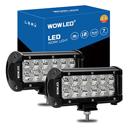 WOWLED 2x7 Inch 36W LED Work Light Bar - Spot Beam for Truck, Car, ATV, UTE, SUV - Offroad Driving - 12V