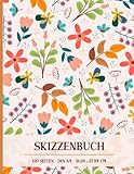  Skizzenheft Blanko A4: Skizzenbuch zum Skizzieren , Zeichnen und Malen - 120 Seiten Din A4 mit Register - Bezug mit schönem Blumenmuster