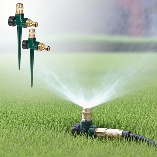 Winbay 2 Pack Metal Lawn Sprinkler, Automatic Brass Sprinkler with Spike Base, 360 Degree Adjustable Sprinklers Nozzle, Large Area Coverage for Lawn Grass Patio Garden Irrigation