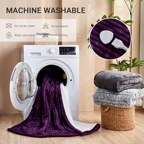 Image of Heated Blanket Electric Throw, Soft Flannel Heating Blanket with 8 Hours Auto Off 10 Fast Heating Levels Machine Washable Sherpa Heated Blanket with Overheating Protection