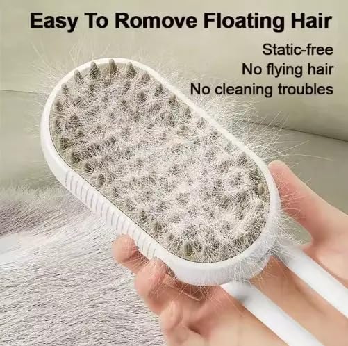 Image of 3-in-1 Cat Grooming Brush - Water Spray & Self-Cleaning Shedding Brush for Cats & Dogs - Pet Hair Removal & Massage Comb for Long & Short Hair (beige).