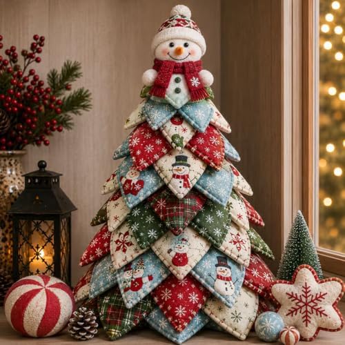 DIY Quilted Christmas Tree Kit, 3D Fabric Patchwork Craft Set for Beginners, Handmade Tabletop Holiday Decor, Ideal for Home Mantel Table Office Display,#A - 4