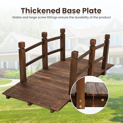 image for pnochoo 5ft Wooden Garden Bridge,Arch with Safety Railings On Either S