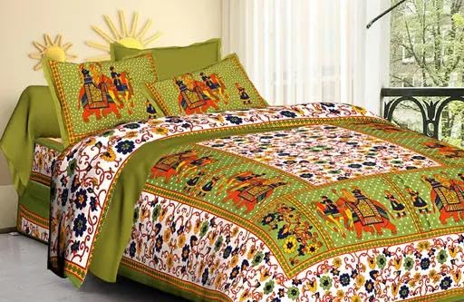 100% Pure Cotton Double Bed Sheet with 2 Pillow Covers - Ethnic Royalty & Floral Aesthetic - Gorgeous Botanical Print for Elegant Bedroom Décor (Double Size)-image-35