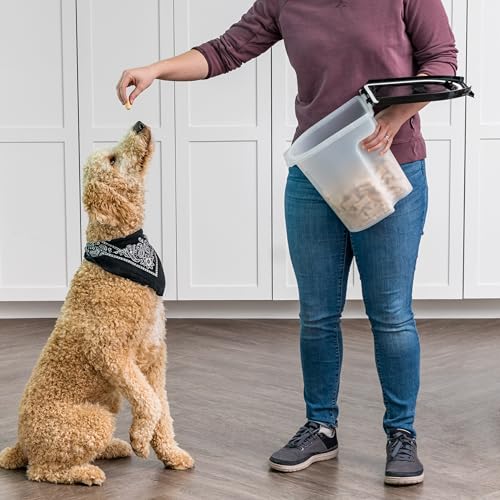IRIS USA WeatherPro Airtight Pet Food Storage Container, Up to 6.5 lbs, Treat Box for Dog Cat and Bird Food, Keep Fresh, Translucent Body, Easy Clean Up, BPA free, Clear/Black