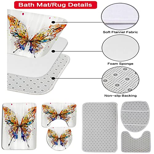 3-teilig Badematten Set, 3D Digitaldruck Schmetterling Badteppich Sets rutschfest Badvorleger Farbe Waschbar U-Förmiger… – Bild 3
