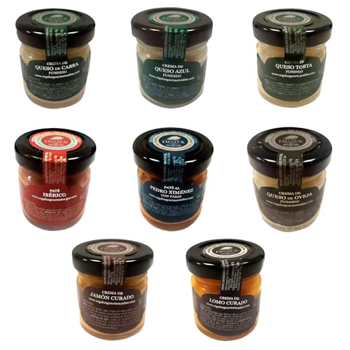 Deliex 12 Patés y cremas pequeñas sabores variados. Miniaturas gourmet en cristal 30 gr, detalles a invitados en eventos, bodas, comuniones, bautizos (12 Tarros, Variados)