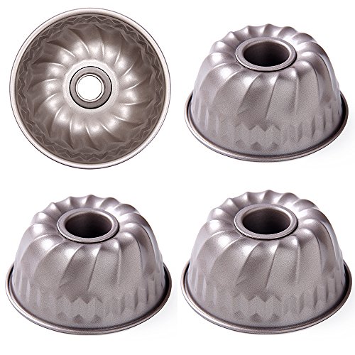 Lufeiya Mini Bundt Pan 4 Inch Kugelhopf Mold Nonstick Baking Cake Pans 4pcs Set