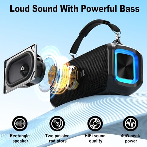 Bobtot Portable Bluetooth Speaker with 2 Wireless Microphones 40W Peak Outdoor Speaker IPX5 Waterproof Speaker with Handle Stereo Loud Sound, 8000mAh Battery for Kids, Home & Outdoor Party
