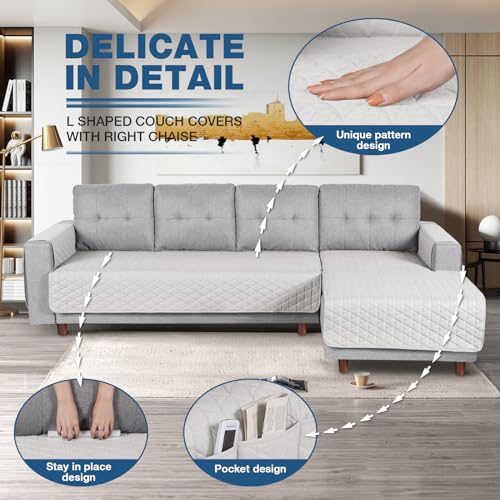 Image of TAOCOCO Polyester Sectional Couch Covers Waterproof L Shaped Sofa Covers for Right Hand Facing Chaise Lounge,2 Pieces Couch Cover L Shape Furniture Protector Slipcover for Pets Kids,Large /Off White