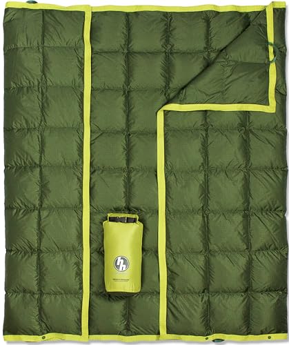 Horizon Hound Puffy Down Camping Blanket - Outdoor Travel Quilt, Forest Green | Insulated, Lightweight & Warm Gear for Sleep, Camping, Stadium, Hiking & Festivals | Water Resistant, Packable & Compact