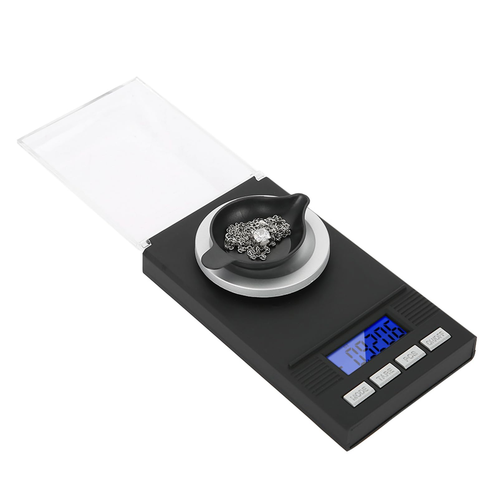 Báscula de Joyería 0.001g, Balanza de Bolsillo Portátil Mini, Pantalla LED con Luz Azul, Protector contra Viento, Tara, Conteo de Piezas, para Oro, Gemas, Hierbas (20g)