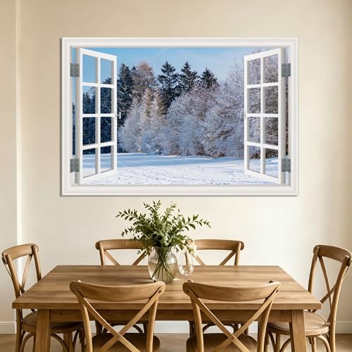 Ventana falsa decorativa VHdfgTY: añade luz y amplitud a tu dormitorio con un paisaje de bosque 3