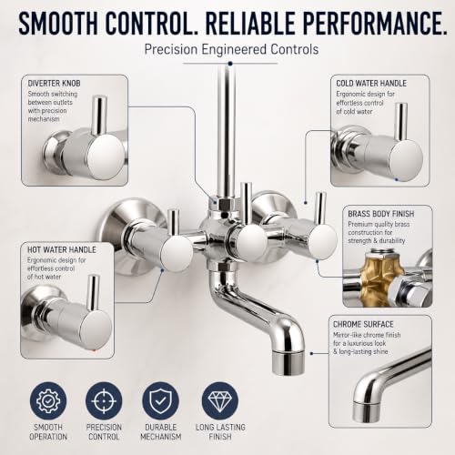 Image of iRiS 2 In 1 Brass Wall Mixer with provision for Overhead Shower and 125 mm Long Bend Pipe -Visible Hot /Cold
