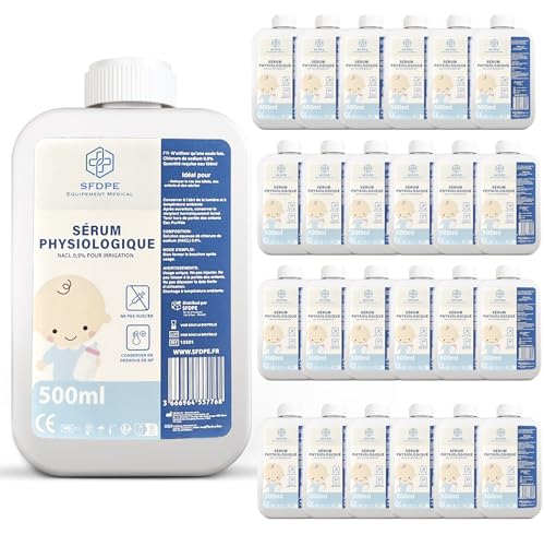 NaCl 0.9 Solución salina 24 x 500 ml, solución salina isotónica 0,9, cloruro de sodio para bebés, limpieza de heridas, solución salina para lavado nasal SFDPE