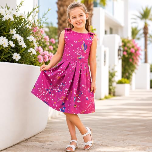 Image of Miss Lavish London Kid Dress for Girls, Shoulder Bow Printed Party Dress, Summer Dress for Girls, Kids Printed Dress for Birthday, Vacation, Wedding & Festival Girls Dresses