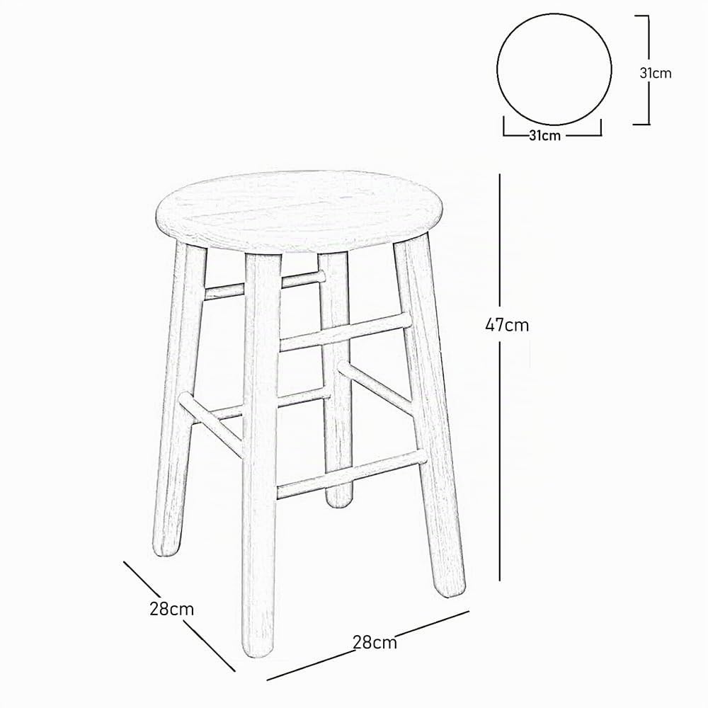 OKAFFAREFATTO MADDALONI Taburete bajo de bar de madera de 47 cm de altura con asiento redondo de madera de nogal oscuro con patas rectas ya montado