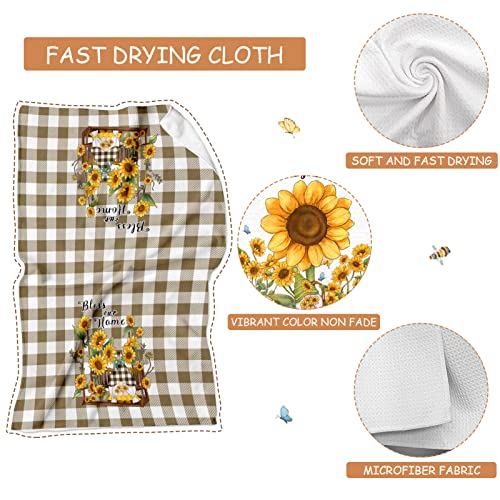 Lebsitey Sunflower Gnome Kitchen Towels, 4 Pack Hello Sunshine Sweet Home Quotes Sunflower Wreath Tea Dish Towels, Absorbent Drying Cloth Tea Towels For Cooking Baking,16×24In (Sunflower Towels) #TOP1