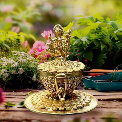 Image of Denique Brass Sindoor Box Gold Plated Sidoor Box Ganesha Idol sindoor box /Wedding Gift /Pooja Accessory /Kumkum box(Round Stand Ganesh SindurDani)
